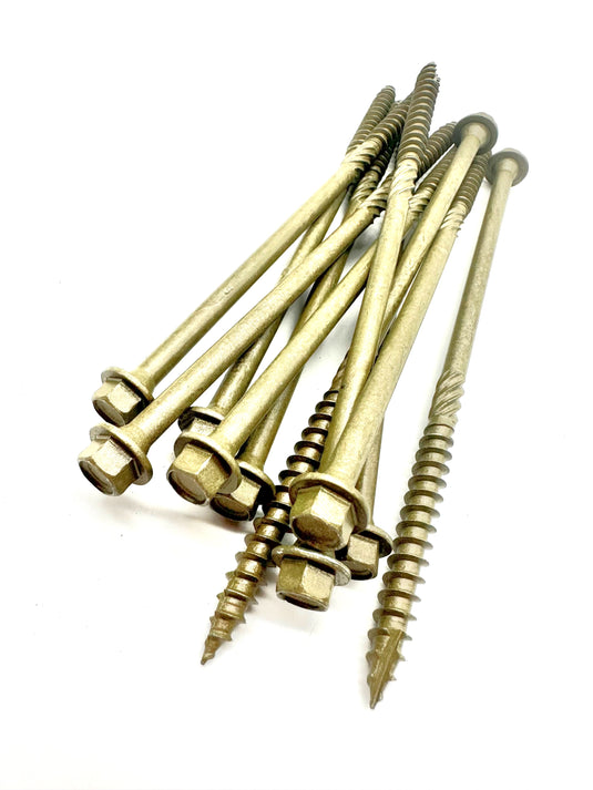 6" timber frame screw green coated hex head