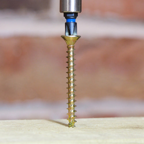 Close-up of 3.5 x 12mm C2 woodscrew showing sharp point and deep thread