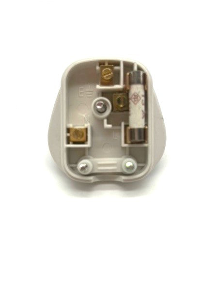 Load image into Gallery viewer, inside of white 3 pin plug for domestic outlets showing connections and internal fuse