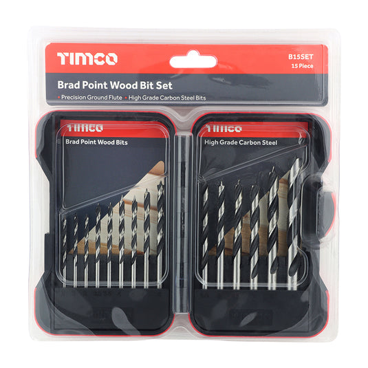 15 piece wood drill bit set HSS