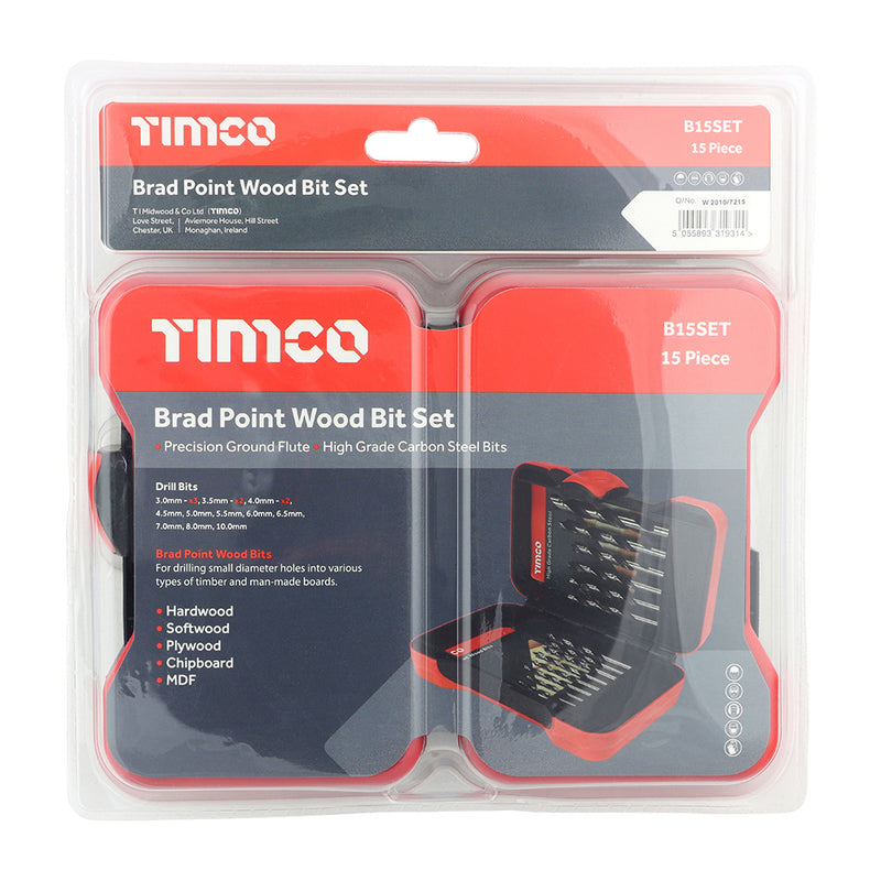 Load image into Gallery viewer, 15 piece wood drill bit set HSS for hardwood softwood mdf plywood chipboard