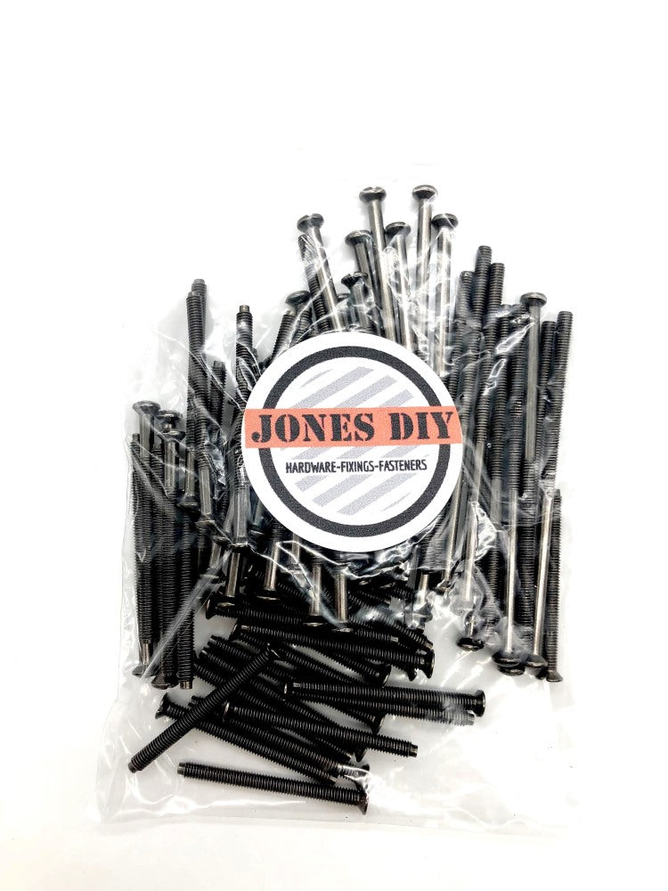 Load image into Gallery viewer, black nickel m3.5 electrical socket screw assortment pack includes 40mm, 50mm and extra long 75mm switch screws