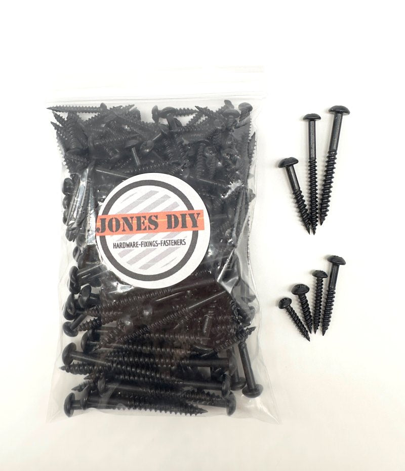 Load image into Gallery viewer, black panhead woodscrew large assortment pack with jones diy logo