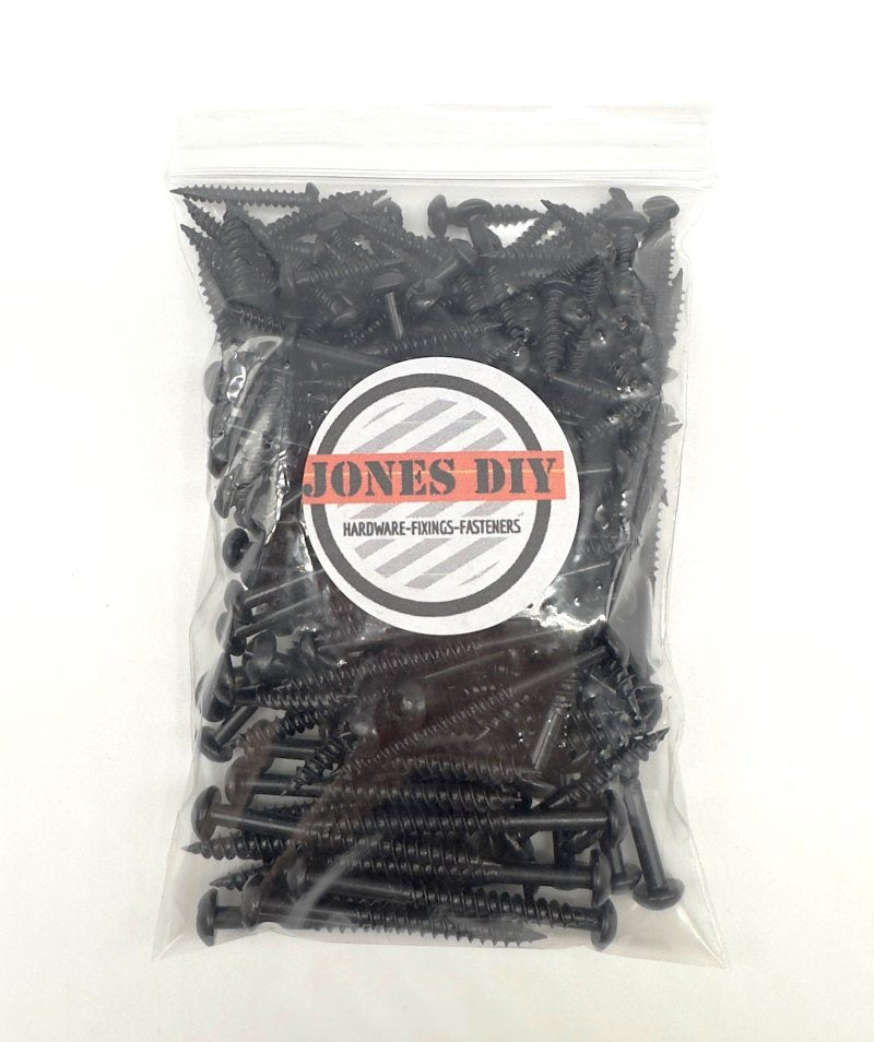 Load image into Gallery viewer, black panhead large woodscrew set various sizes with jones diy logo