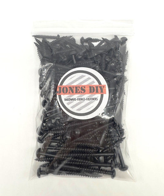 black panhead large woodscrew set various sizes with jones diy logo