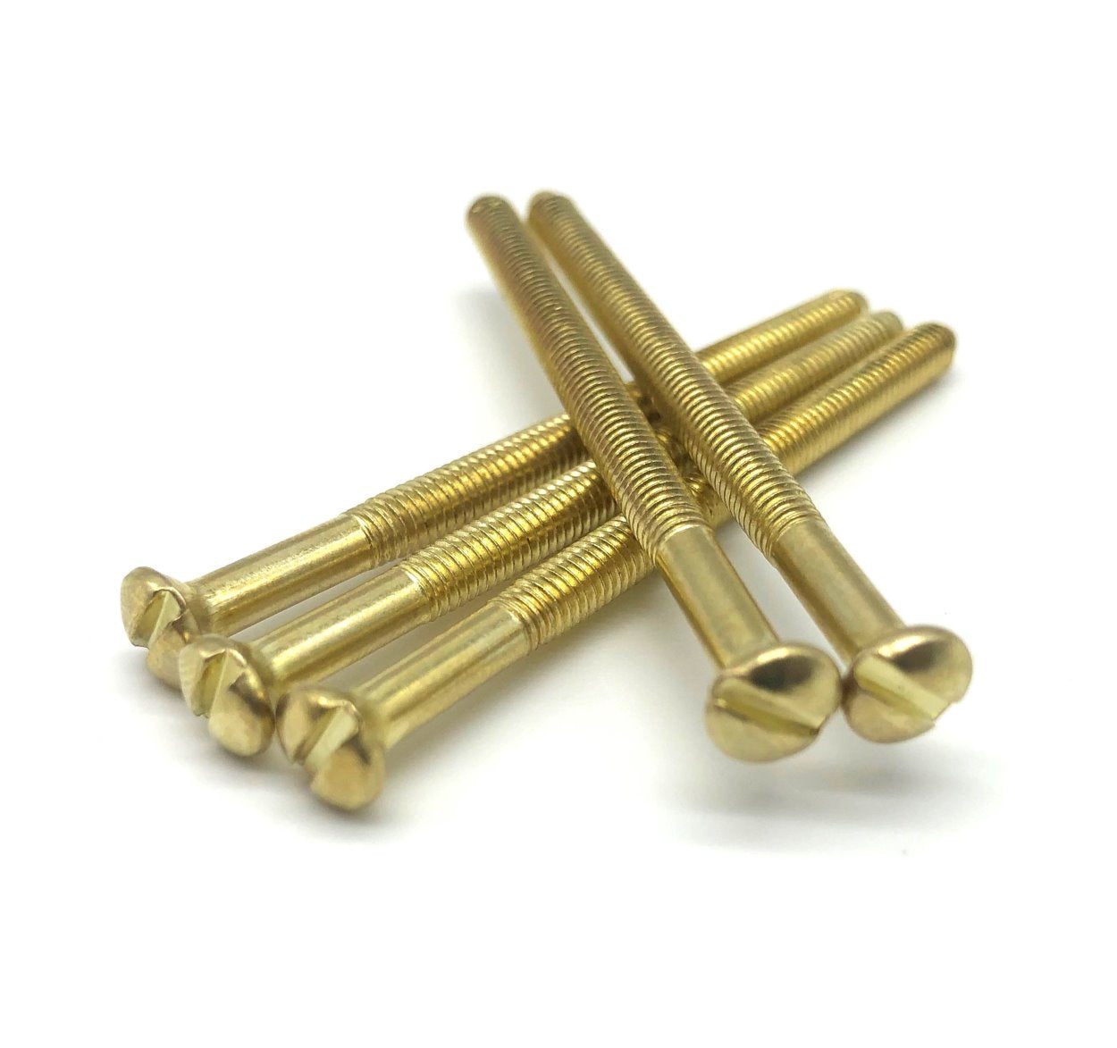thumbnail interactive-video image 1 of M3.5 X 50mm Polished Brass Finish Electrical Socket Screws – Slotted, Raised Head Countersunk, By Jones DIY, Made In UK (Various Pack Sizes) 1 of 3