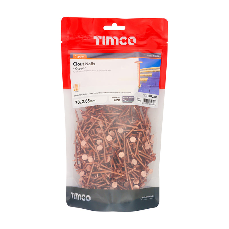 Load image into Gallery viewer, Clout Nails - Copper - 30mm x 2.65mm
