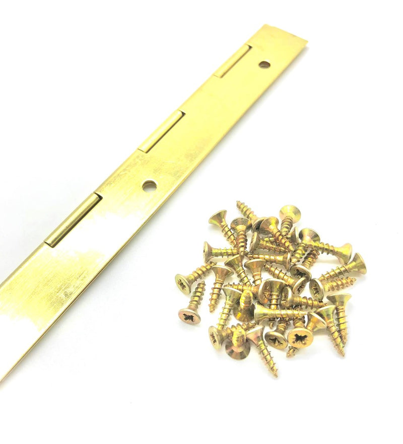 Load image into Gallery viewer, brass plated continuous piano hinge concealed cabinet hinge with screw fixings