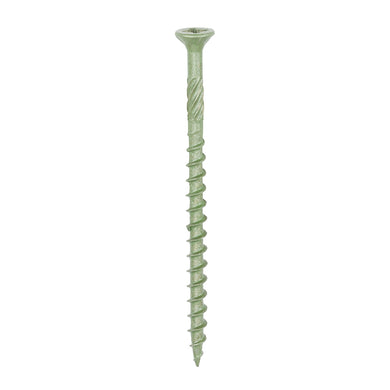 Single professional green coated deck screw for decking, fencing and woodwork outdoors 4.5mm x 70mm