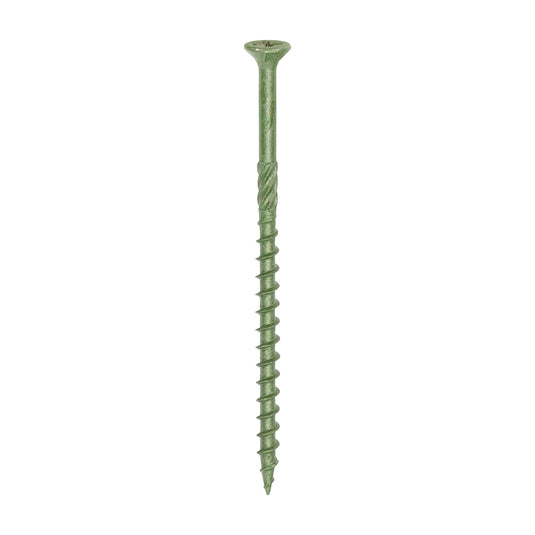 Single professional green coated deck screw for decking, fencing and woodwork outdoors 4.5mm x 80mm