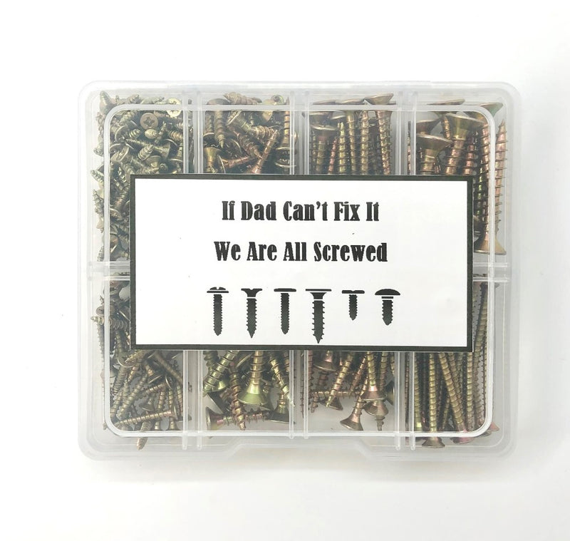Load image into Gallery viewer, wood screw assortment set boxed if dad cant fix it we are all screwed fathers day tool kit idea closed pack