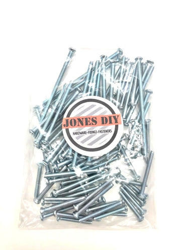 silver m3.5 electrical socket screw assortment pack includes short 25mm socket screws, 35mm, 40mm, 50mm and extra long 75mm switch screws