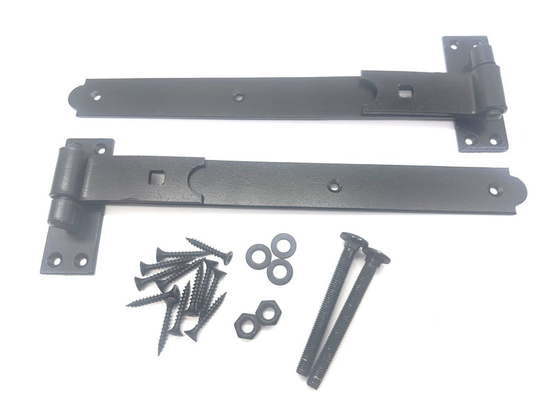 Load image into Gallery viewer, heavy duty black straight hook and band hinges with fixing kit