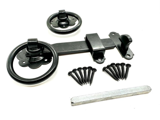 plain ring gate latch kit with 2 latches and screw fixings black gate hardware