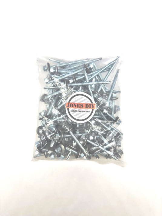 assortment pack of roofing and cladding self drilling tek screws, supplied in  see through package with jones diy branding