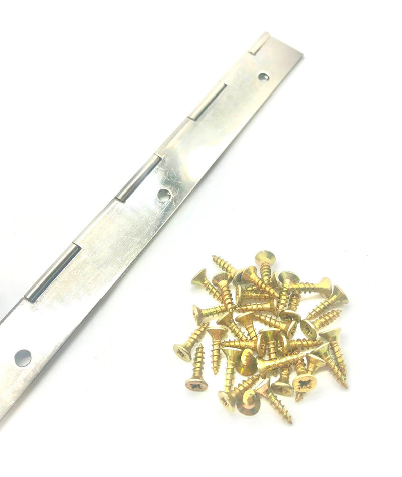 Load image into Gallery viewer, silver nickel plated continuous piano hinge concealed cabinet hinge with screw fixings