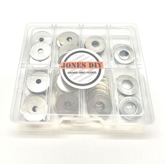 penny washer repair washers assortment set bundle box M5 M6 M8 and M10 with Jones DIY logo