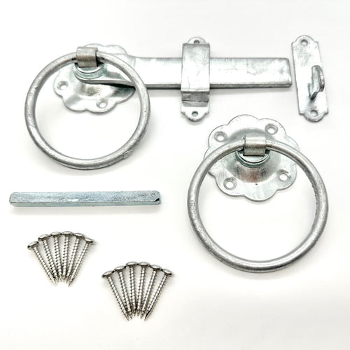 ring gate latch kit with 2 latches and screw fixings silver galvanised gate hardware