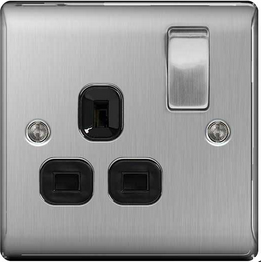 BG Nexus Single Socket Brushed Steel Black Insert - NBS21B