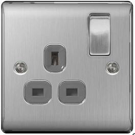 BG Nexus Single Socket Brushed Steel Grey Insert - NBS21G