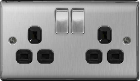BG Nexus Double Socket Brushed Steel Black Insert - NBS22B