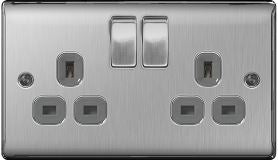 BG Nexus Double Socket Brushed Steel Grey Insert - NBS22G