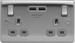BG Nexus USB Double Socket Brushed Steel Grey Insert - NBS22U3G