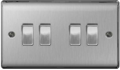 BG Nexus Light Switch 4G 2W Brushed Steel - NBS44