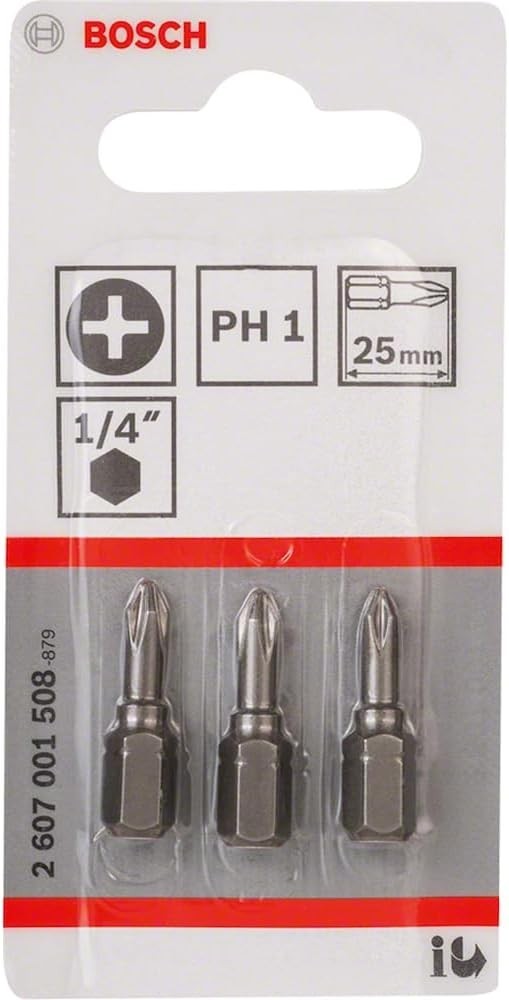 Bosch Extra Hard Screw Bit PH 1, 25 mm (Pack of 3) 2607001508