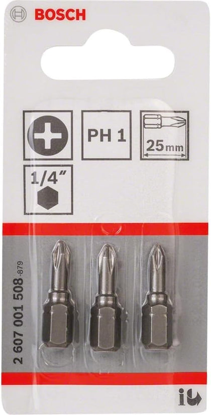 Bosch Extra Hard Screw Bit PH 1, 25 mm (Pack of 3) 2607001508