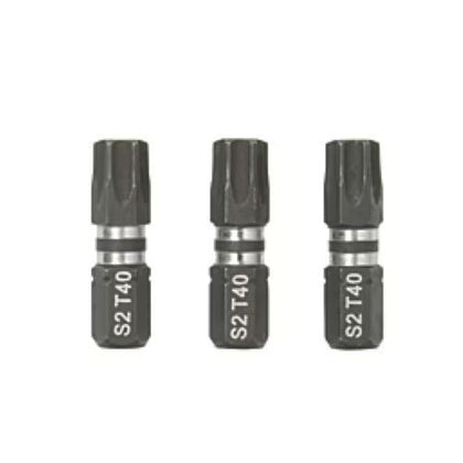 TengTools 1/4" 25mm Hex Shank TX40 Impact Screwdriver Bits 3 Pack TX2504003