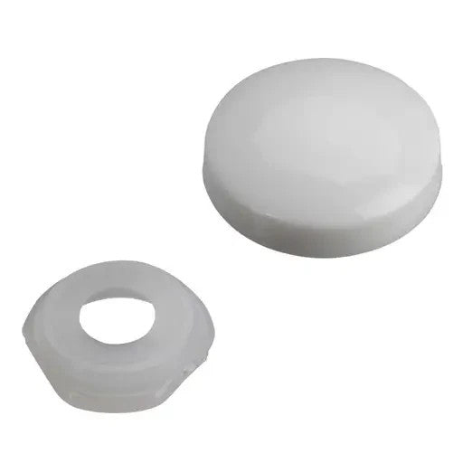 White Two-Piece Dome Screw Snap On Caps Covers Plastic 3-4.5mm PK100