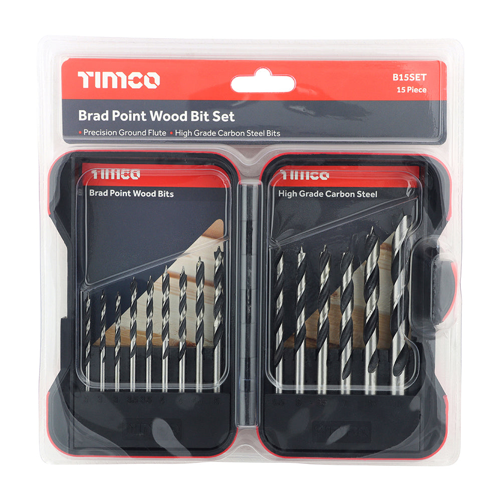 15 piece wood drill bit set HSS