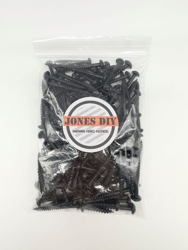 Load image into Gallery viewer, black panhead woodscrew set various sizes with jones diy logo
