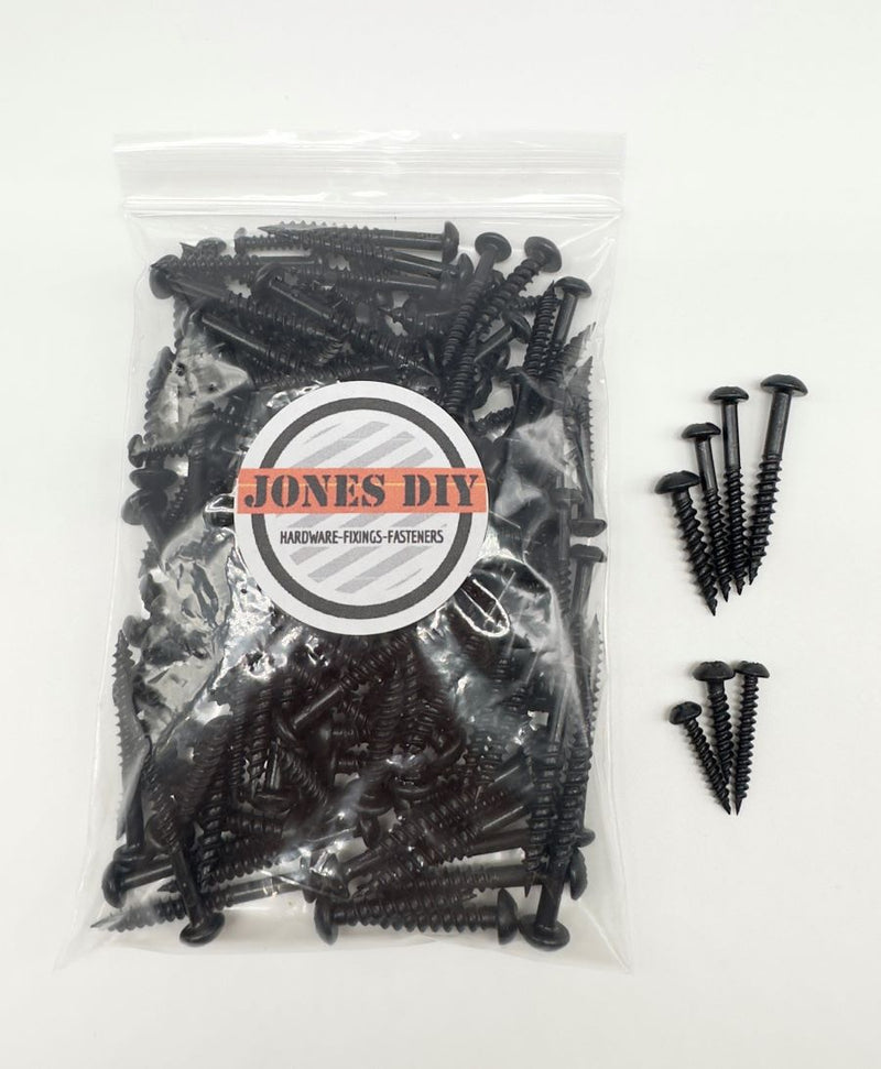 Load image into Gallery viewer, black panhead woodscrew assortment pack with jones diy logo
