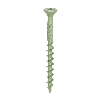 Single professional green coated deck screw for decking, fencing and woodwork outdoors 4.5mm x 50mm