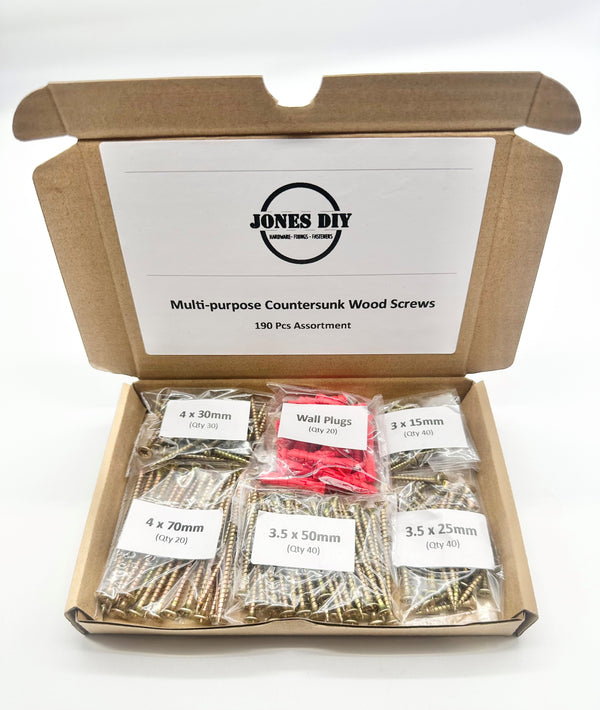 wood screw assortment kit postal box set countersunk woodscrews