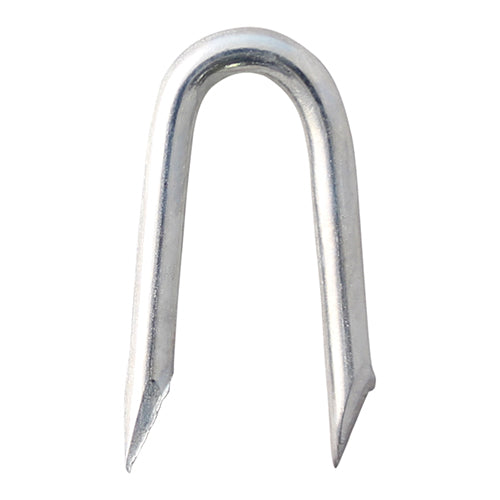 Heavy duty galvanised presser point staples for fencing wire