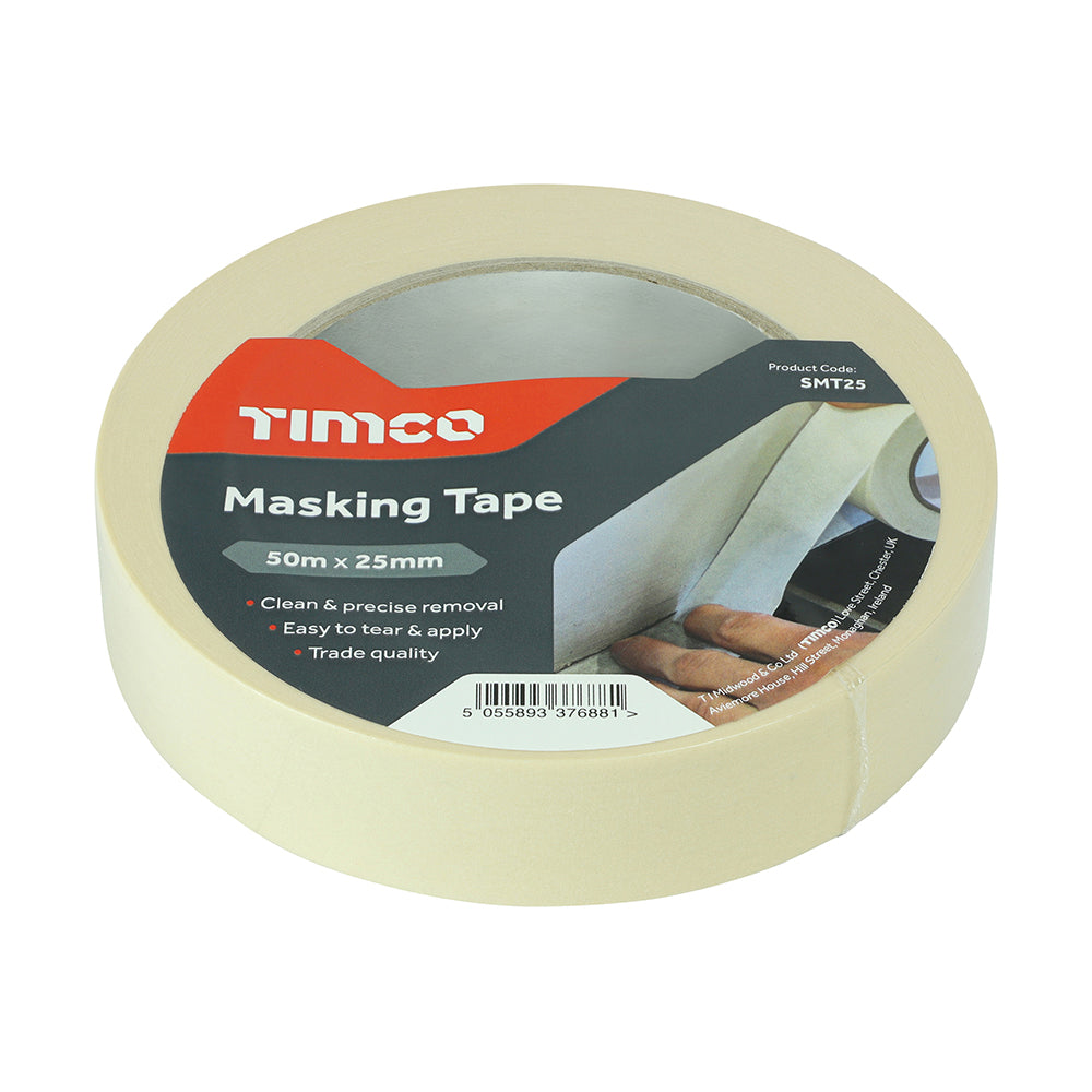 TIMCO SMT25 Masking Tape Cream 50m x 25mm