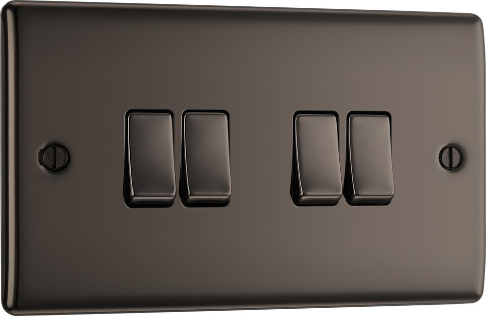 BG Nexus Metal NBN44 black nickel 4 gang 2 way light switch