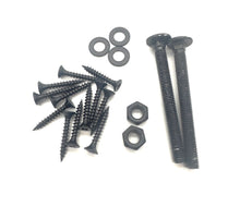 straight hook and band heavy duty fixings black screws, coach bolts, nuts and washers