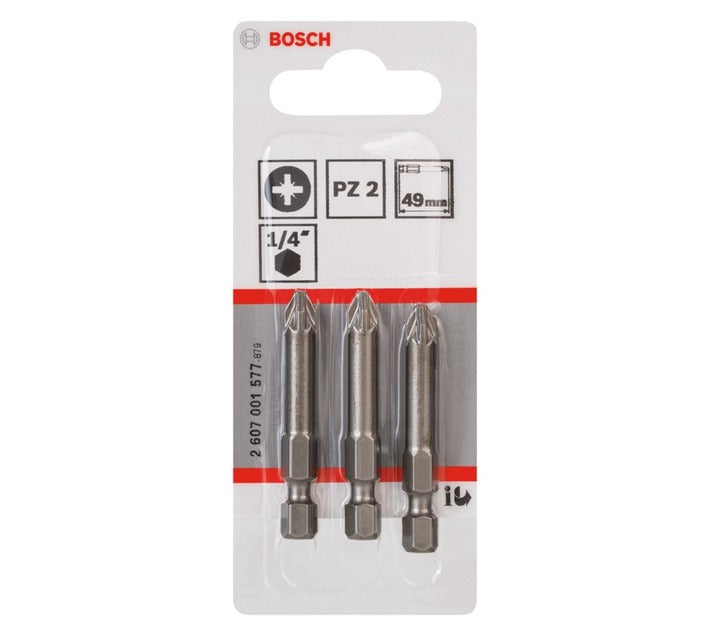 Bosch Extra Hard PZ2 49mm screwdriver bits 3 pack 2607001577