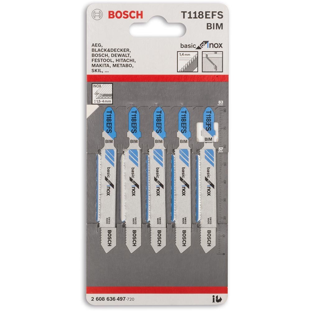 Bosch T118EFS 2608636497 Stainless Steel Jigsaw Blades 83mm 5 Pack