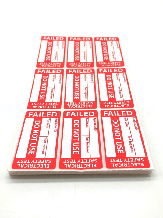 pack of electrical safety fail pat testing labels 