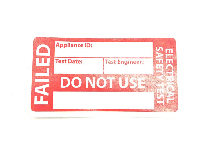 Load image into Gallery viewer, single failed pat testing label with appliance id, test date and test engineer text boxes in red danger colour
