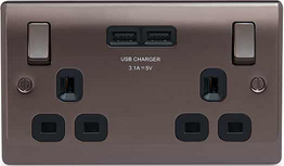 BG Nexus USB Double Socket Black Nickel - NBN22U3B